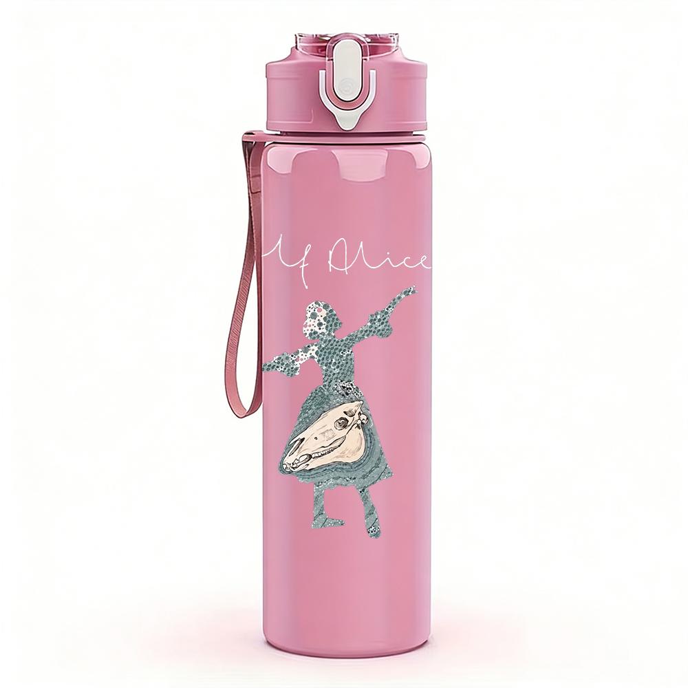 1PC Dancing female figure line sketch print 750ml colorful plastic sports water bottle leakproof pop up lid with straw for outdoor work home use