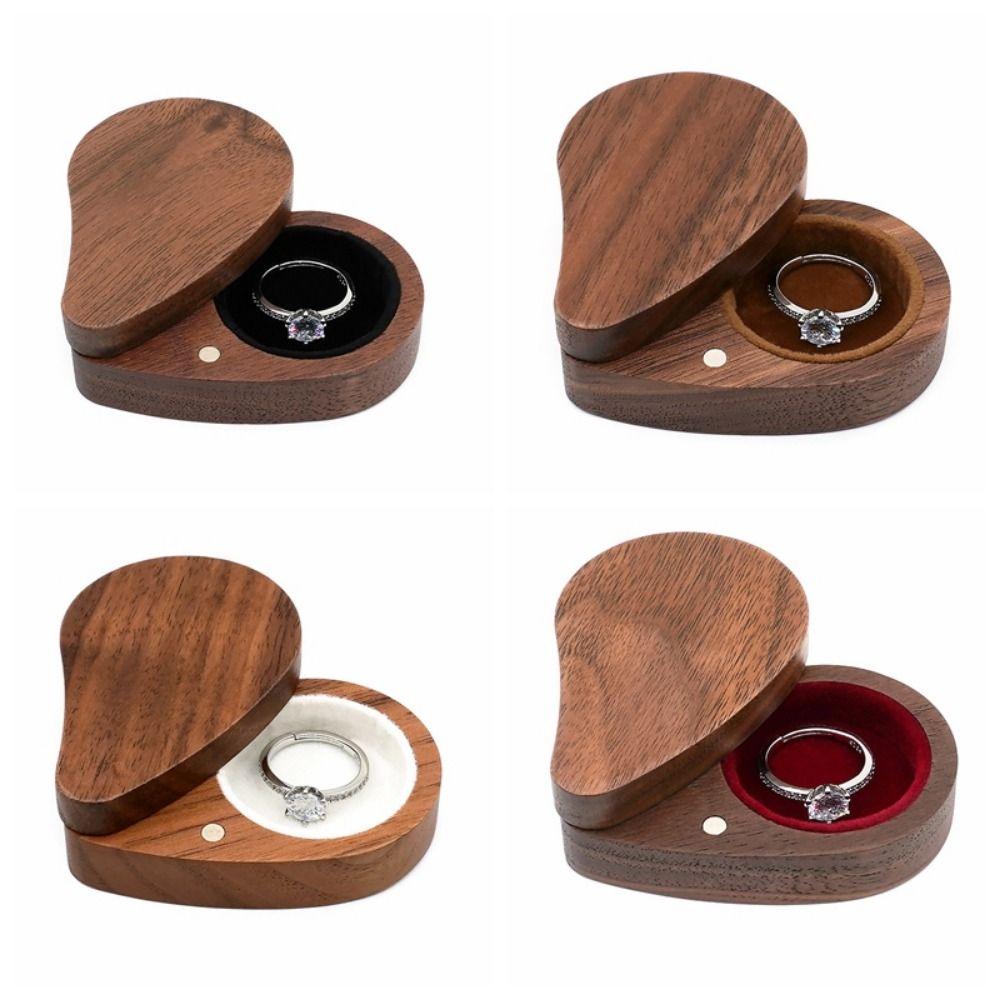 Деревянная шкатулка для украшений из орехового дерева в форме сердца, коробка для хранения серег, коробка для помолвочного кольца, День благодарения