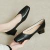 Medium Heel Single Shoes Women's Thick Heel New Square Head Grandma Shoes Soft Leather Black High Heels Femininity Shoes