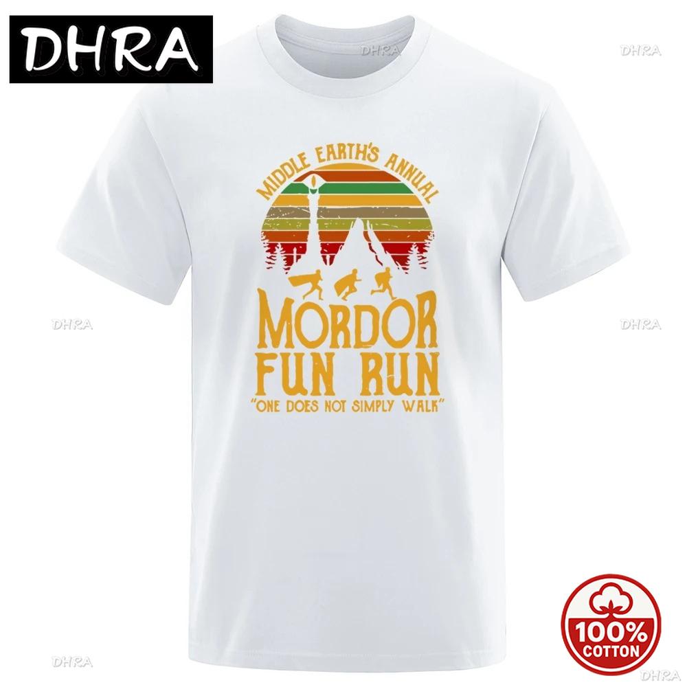 Quirky Mordor Annual Fun Run Graphic Vintage Fantasy Culture Tees Soft Cotton Oversized Fit Trendy Hip Hop Casual Summer Wear
