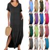 Women Summer Casual Loose  V Neck Short Sleeve Beach Maxi Long Dresses Trendy Outfits