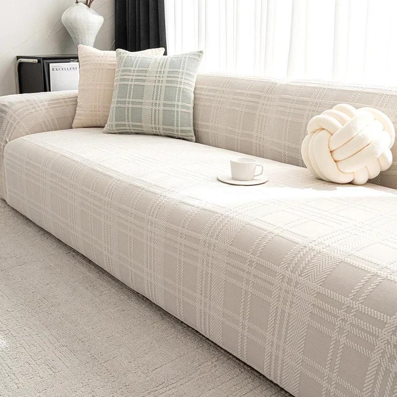 Elastic Retro Plaid Sofa Cover Luxury Dustproof All Inclusive Couch Slipcover Stretch Anti Cat Scratch Furniture Protector