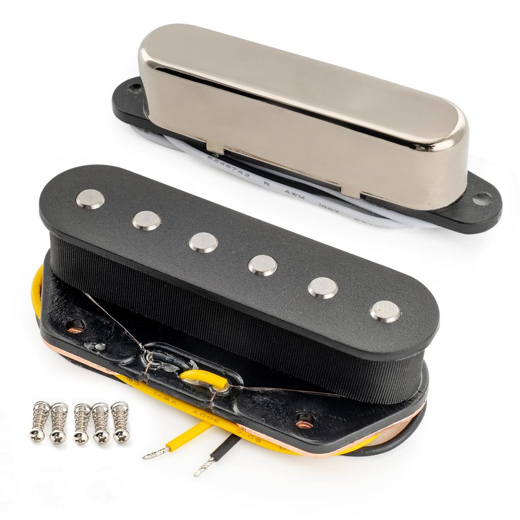 Musiclily Pro Alnico 5 Neck and Bridge PU Set for Telecaster Electric Nickel TL-60S Single-Coil Pickups, (8K/7.3K) Guitars,