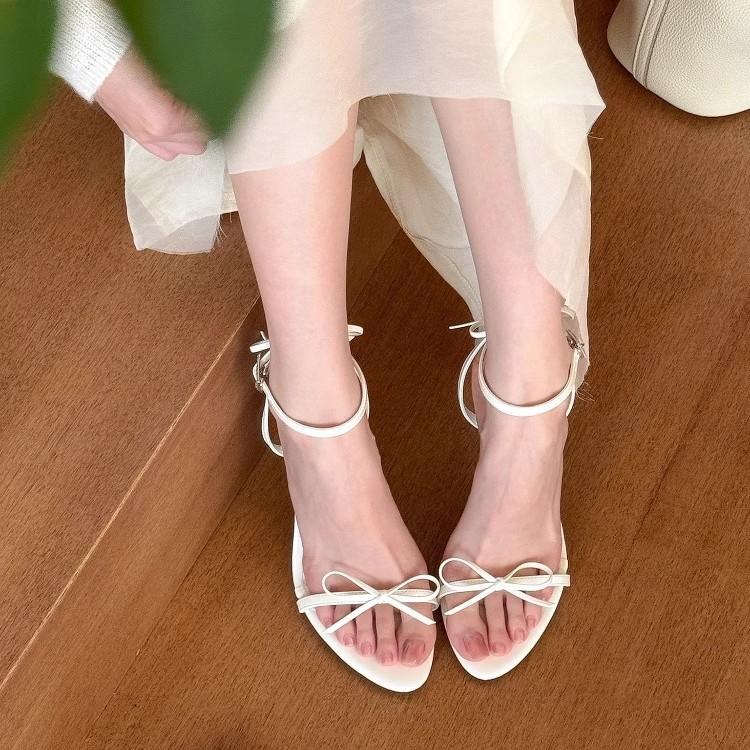 High Heels Women's Summer 2025 New French Bow Round Head with Open-toed Stiletto Temperament Sandals Women