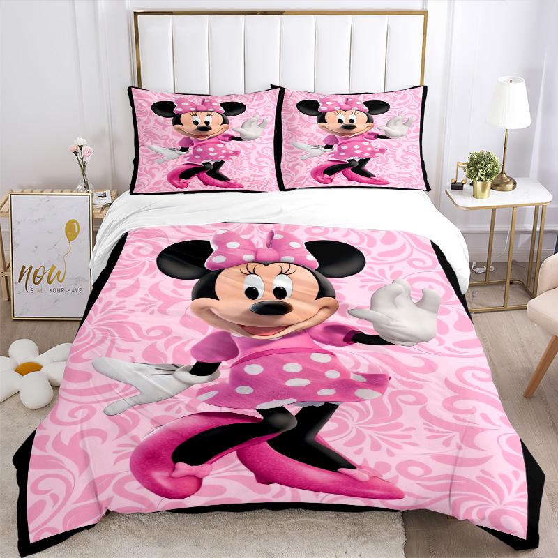 Minnie Mouse Pink Adventure Print 3Pcs Bedding Setduvet Cover With 2 Bedropillowcase Home Birthday Gift