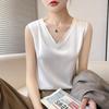 Women's Summer Vest Silk Slim V-neck Broad Shoulder Crop Inner Sleeveless Tops