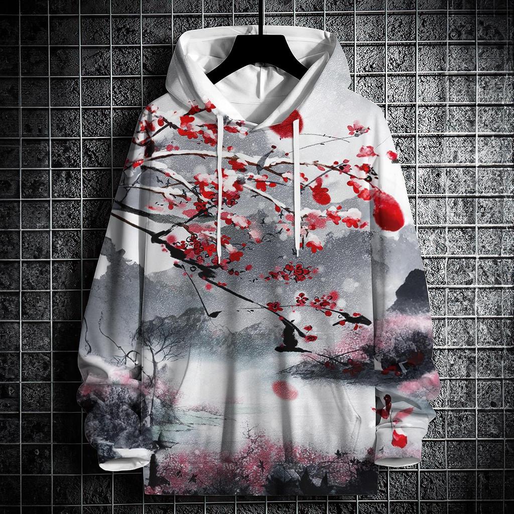 Осенние толстовки с капюшоном для мужчин с 3D-принтом в виде пейзажа, уличный дизайнер, свободный свитер большого размера с длинными рукавами, высококачественная мужская одежда