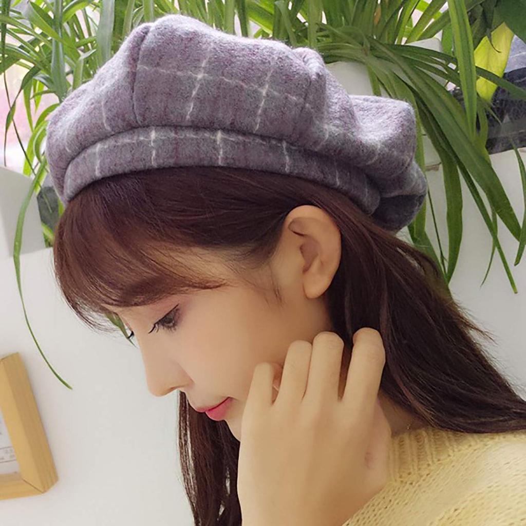 Берет в клетку 'Белый клык' Шапка для защиты от холода Шерстяная шапка Стильная CA450 Осень/Зима Женская (01 Серый)