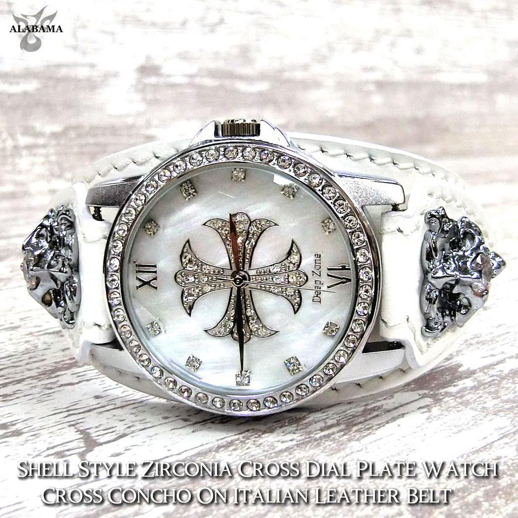 DEEP ZONE Watch with Cross Genuine Italian Leather Shell and Cross Casual Watch Men's Dial, Strap, Concho,