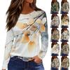 Women's Fashion Hem Split Casual Dead Leaf Print Round Neck Long Sleeve Top