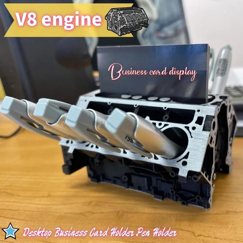 Органайзер для стола в виде блока двигателя - Черная смола, держатель для визиток и ручек, идеальный подарок для автолюбителей и механиков декор