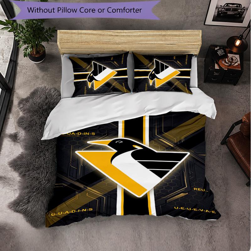 Pittsburgh Penguins Pattern Microfiber 3Pcs Bedding Set Decor Duvet Cover Set For Bedroom Home Use