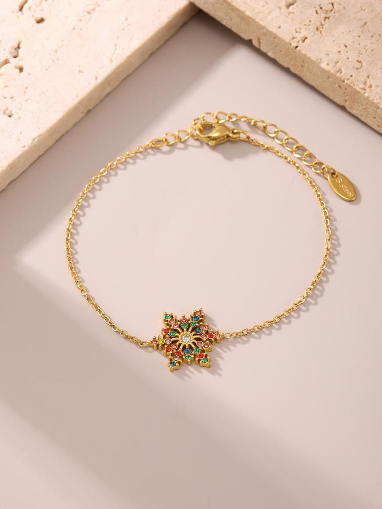 Oumeka Рождественский циркониевый браслет-снежинка с блеском, с PVD-покрытием из 18-каратного золота, женские украшения, не тускнеющие