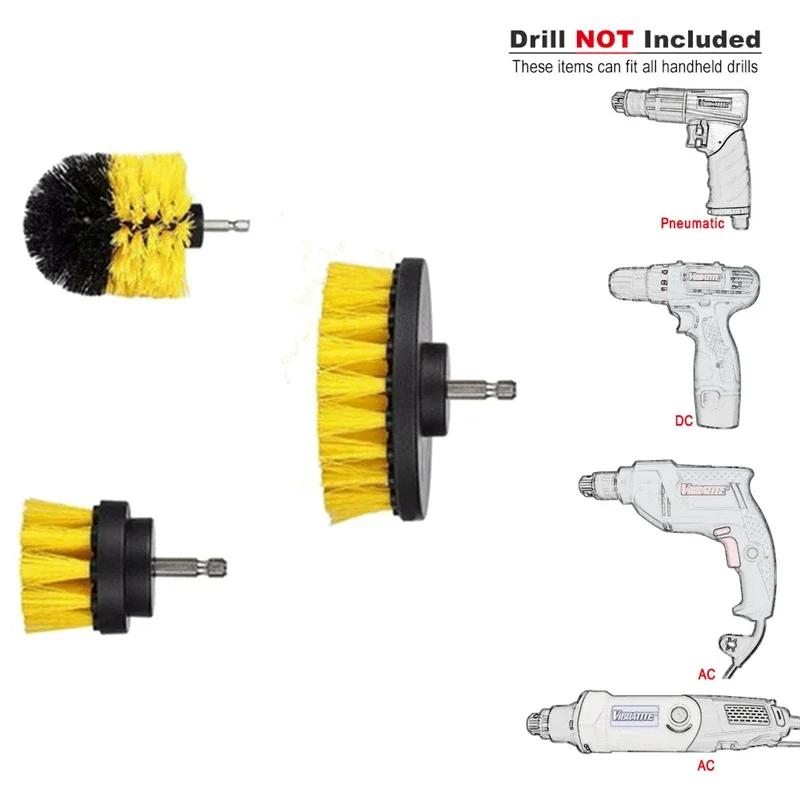 3Pcs Electric Scrubber Brush Drill Brush Kit Plastic Round Power Drills Cleaning Brush for Carpet Glass Car Tires Nylon Brushes