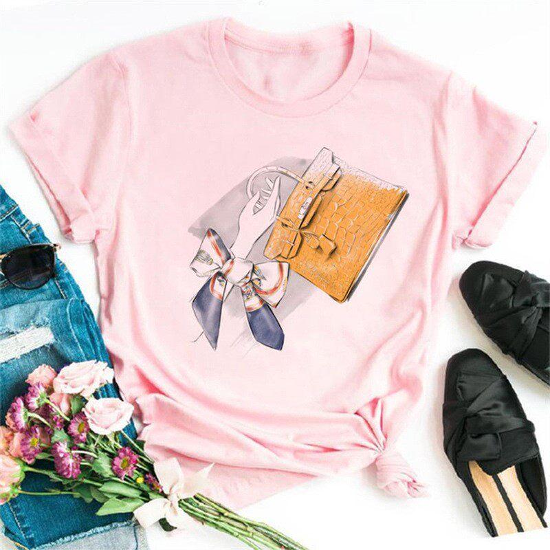 Fashionable Red High Heels Round Neck Pure Cotton Printed Unisexs and Womens Short Sleeved New Personalized Casual Tshirt