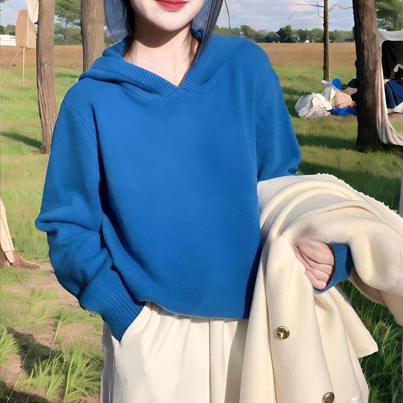 Solid Color Pullover Sweater Autumn and Winter Hooded Sweater Pullover Jacket for Women