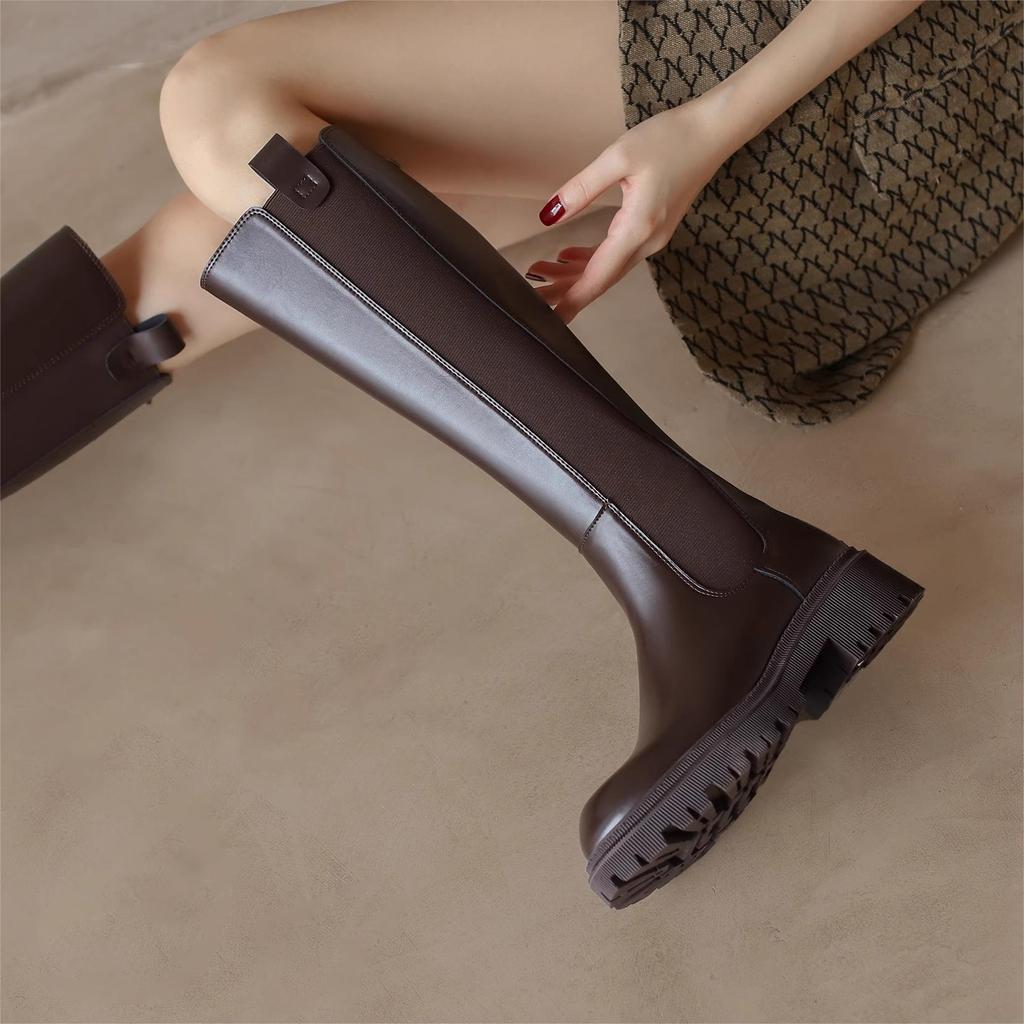 Женские рыцарские сапоги весна и осень новые ретро сапоги до колена для полных мм, тонкие сапоги, длинные сапоги