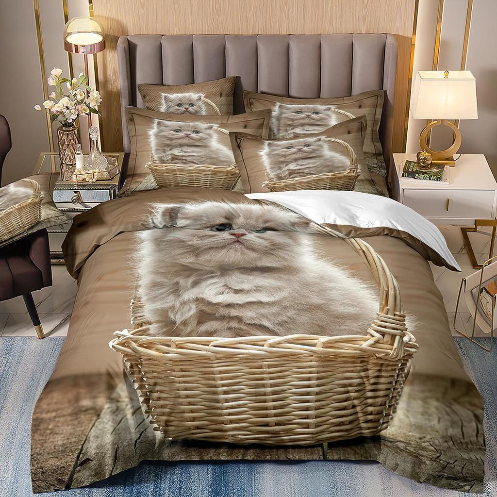Милый кошачий постельный комплект Домашнее украшение спальни Мальчик Девочка Пододеяльник Наволочка Детские комплекты одеял подарок 2/3 шт.