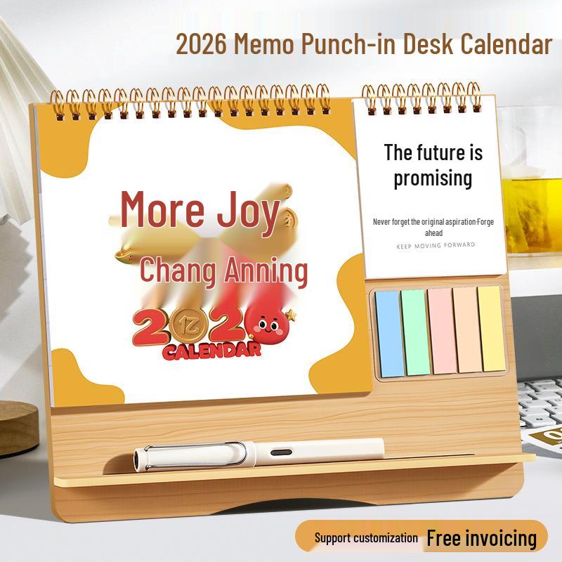 Вдохновляющий деревянный настольный календарь 2026 с блокнотом для заметок - Настраиваемый креативный рекламный календарь