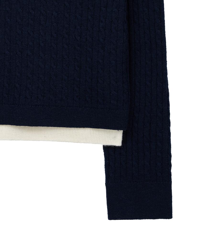 NOIRER FOR WOMAN Layered Henley Neck Signature Cable Knit (Navy)