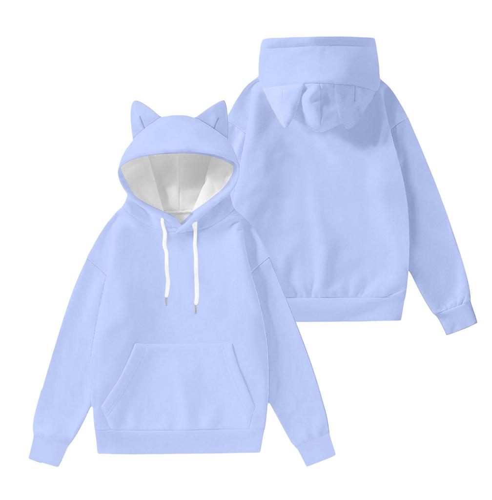 Детский модный легкий пуловер с длинными рукавами и карманами, однотонный, и толстовка с капюшоном в виде ушек