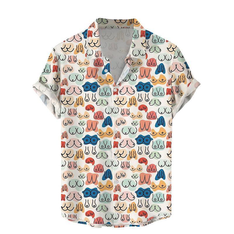 2025 Лето Harajuku 3D Печатные Сексуальные Стильные Рубашки Хентай Узоры Графические Короткие Модные Смешные Крутые Мужские Блузки