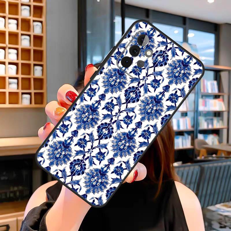 Сине-белый фарфоровый чехол для Samsung Galaxy A06 A05 A16 A26 A36 A56 A53 A32 A52 A33 A13 A55 A35 A15 A14 A34 A54