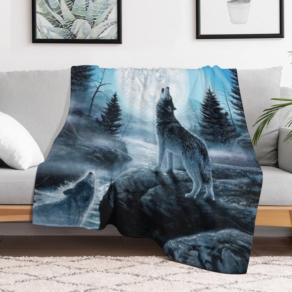 The song of the wolf at dusk Throw Blanket Luxurious Soft Fuzzy Blanket for Sofa Bed