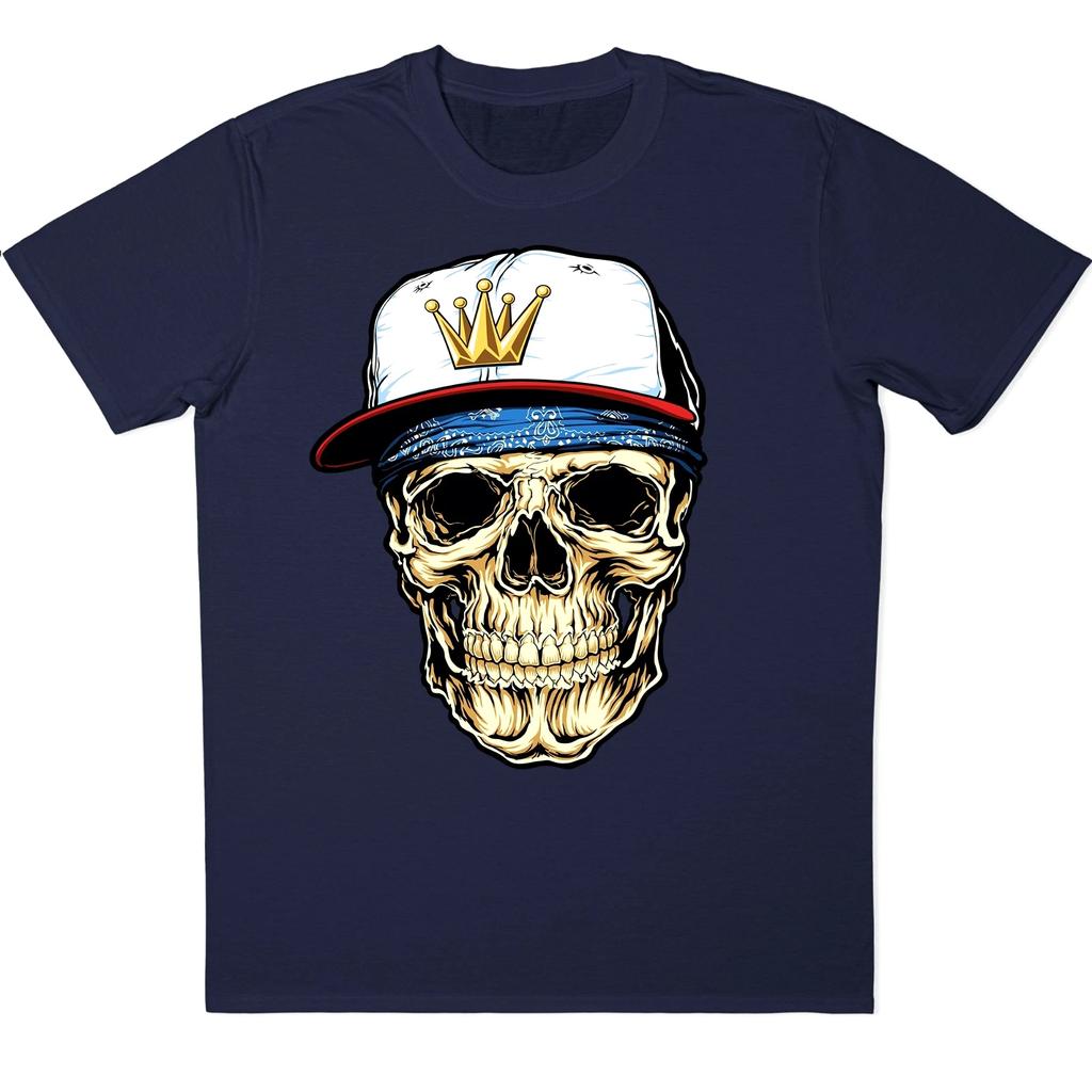 `Skull Crown T-Shirt Streetwear Hip Hop Urban Skeleton Cap Graphic Style Tee