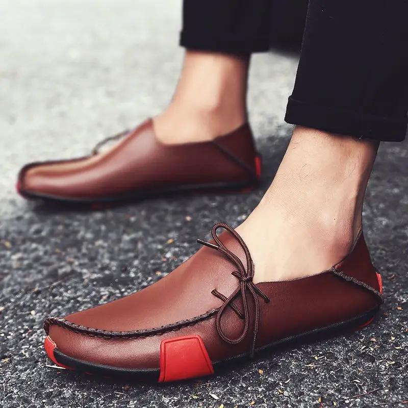 Fashion Pointed Toe Men's Leather Shoes Height Increasing Loafers Male Casual Shoe Slip-on Sale Adults Size 45 Low Price Social Elegant