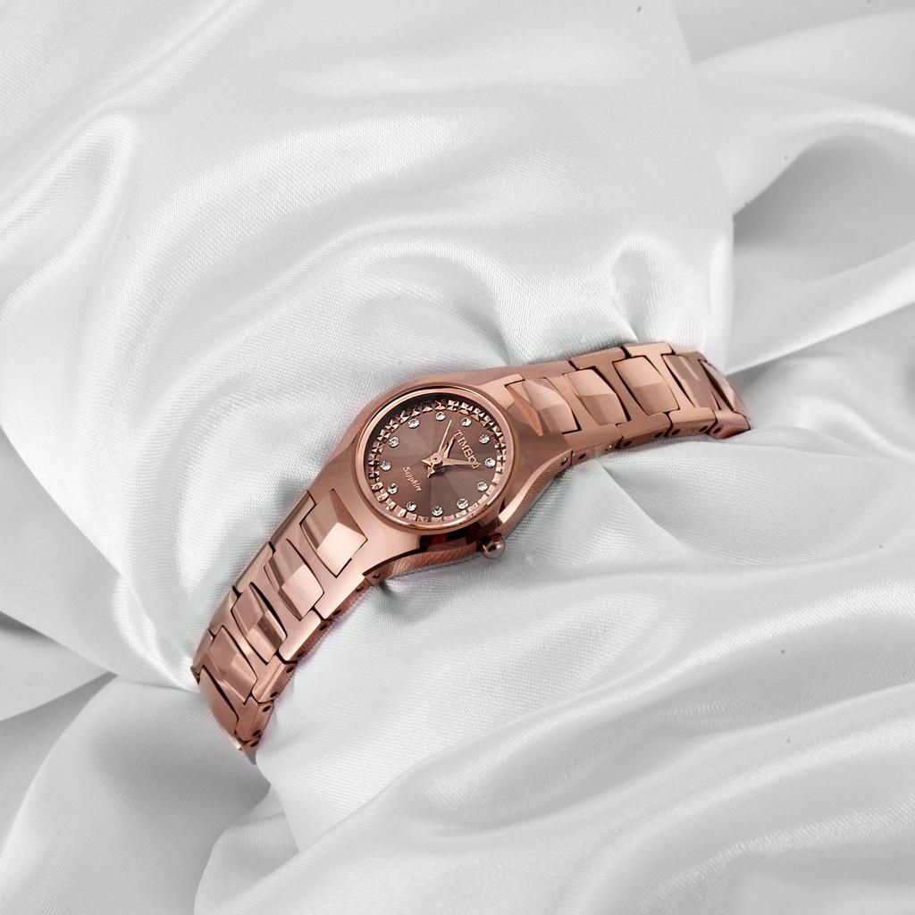 Time100 Tungsten Steel Sapphire Glass Seiko Quartz Diamond Couple Watch (Ladies) #W50107L.03A (Coffee)