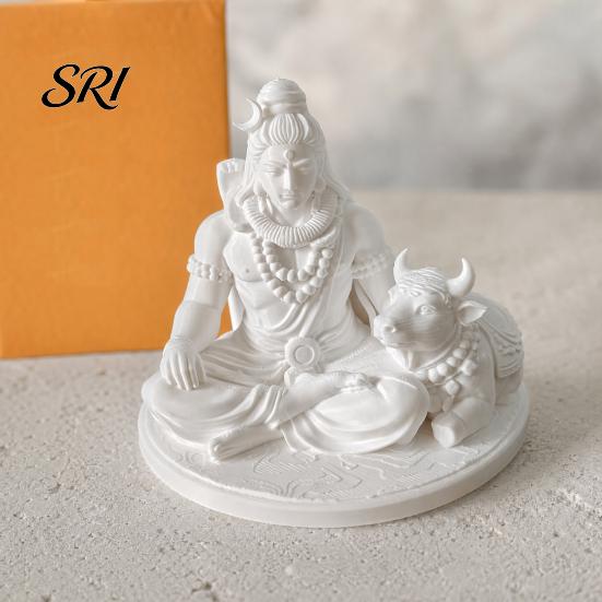 Home Altar Ornament 3D Printed Sacred Shiva Statue with Nandi Bull, Miniature Desktop Meditation Prayer Room Decoration Decor, Spiritual Gift for Yoga