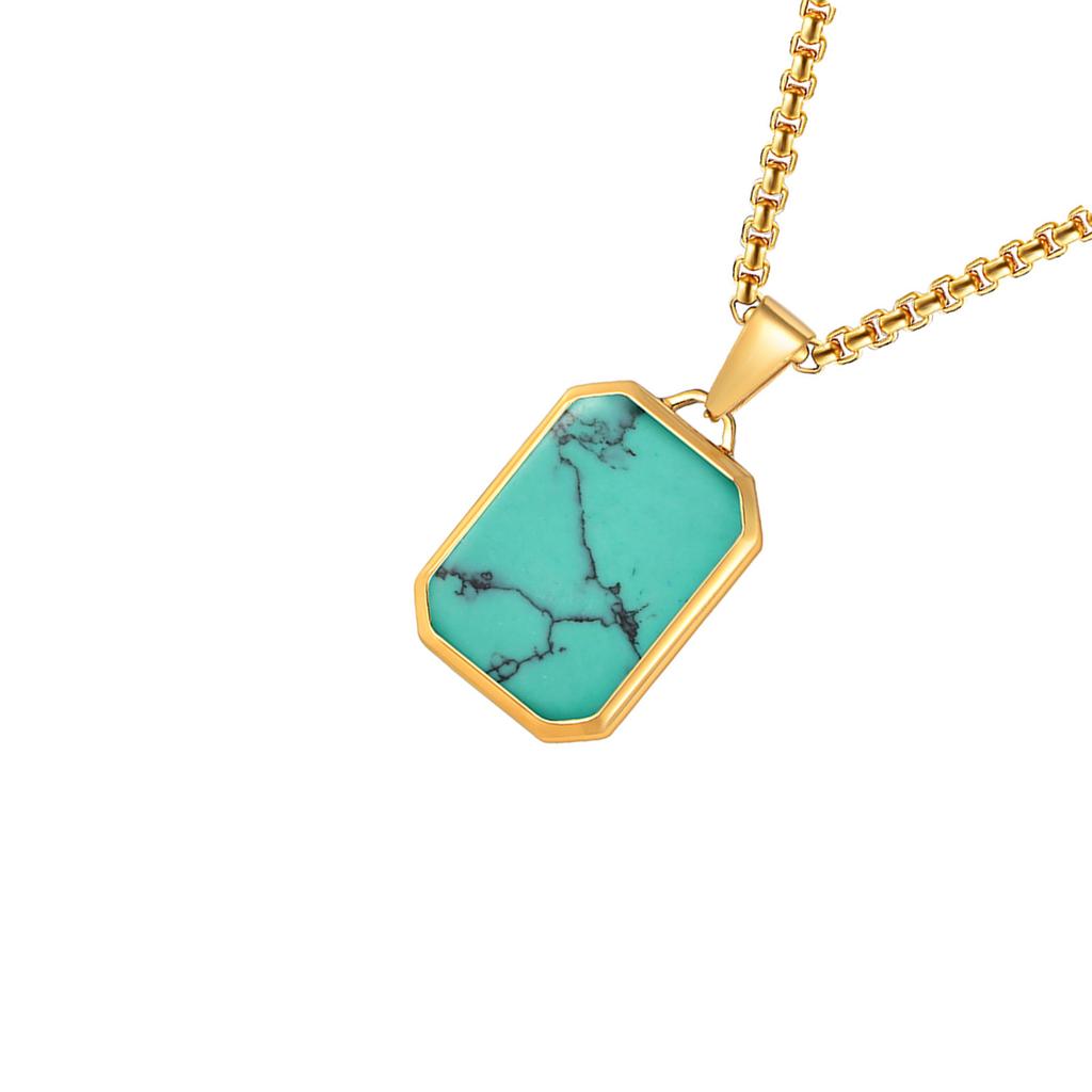 Stainless Steel Geometric Necklace Rectangular Pendant Necklace Stone Neck Jewelry Chain Necklace Suitable for Men