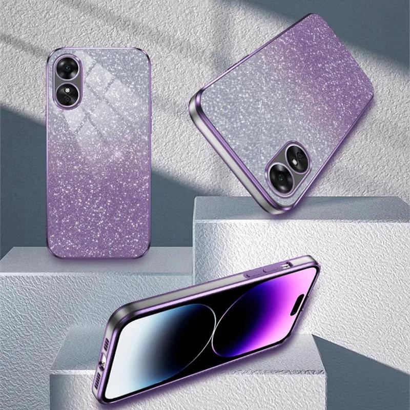 Luxury Gradient Glitter Plating Case For OPPO A78 A58 A38 A94 A57 A36 A17 A16 A55 A1 A2 Find X6 Pro K11 K11X Silicone Back Cover