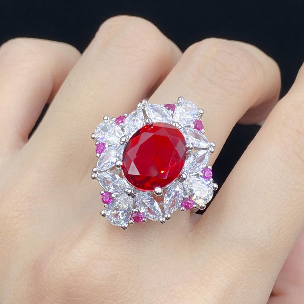 Роскошные красные кристаллы рубиновые драгоценные камни бриллианты ювелирные наборы для женщин белое золото серебро свадебные аксессуары для вечеринки