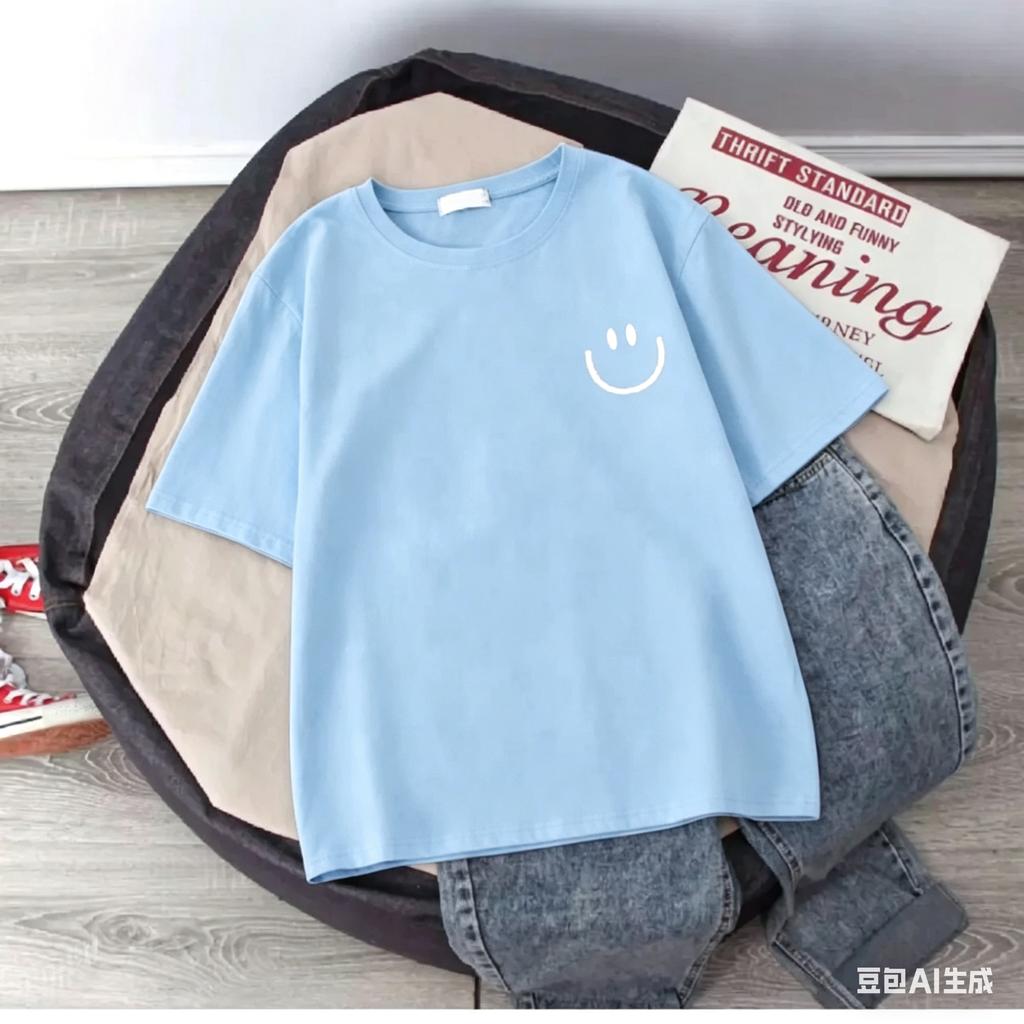 2026 New Summer Smiling Face Print Kids T-shirt Short-sleeved Pure Cotton Loose Basic Versatile Cool Simple Kids Tees Tops