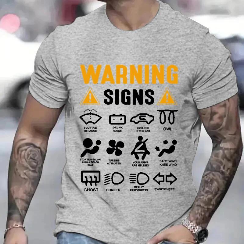 Футболка для мужчин Одежда Забавные предупреждающие знаки для автомобилей Дизайн Мужские футболки Летние футболки с коротким рукавом Одежда Топы 2000 года Футболки для мужчин