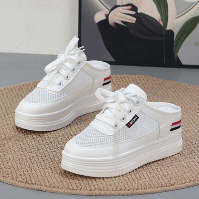 Модная 7 см Воздушная сетка Натуральная кожа Повседневная Удобная обувь Массивные тапочки Высокий бренд Дышащие Летние Платформа Танкетка Обувь