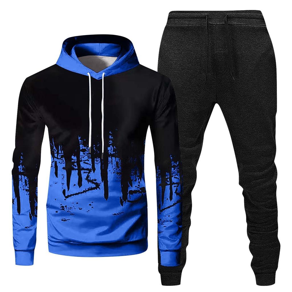 Mens Hooded Sports Tracksuit Unisex Two-Piece Running Outfits Long Sleeve Pullover Hoodies Sweatshirt+Sweatpants Set