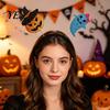 Comfortable Spooky Headband Halloween for Kids Adults, Glitter Pumpkin Bat Ghost Eye-catching Skull Hair Accessories Cosplay Dress Up Party