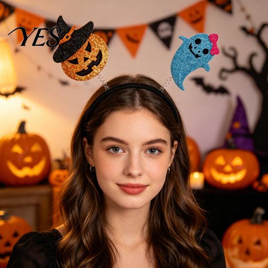 Comfortable Spooky Headband Halloween for Kids Adults, Glitter Pumpkin Bat Ghost Eye-catching Skull Hair Accessories Cosplay Dress Up Party