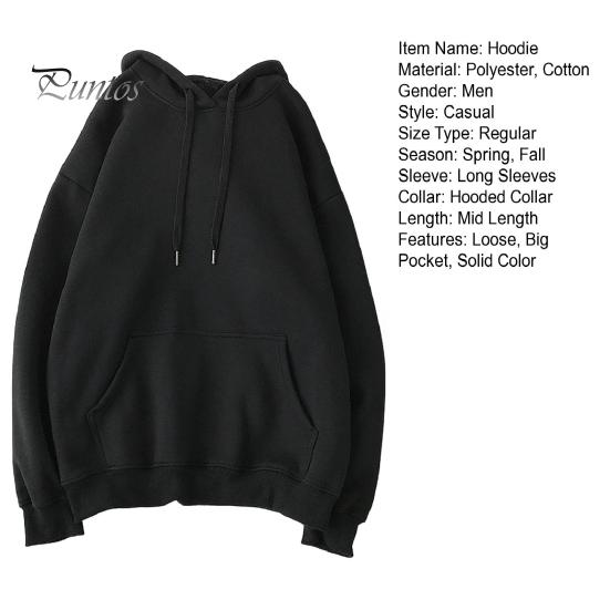 Осень-зима Мужская бейсбольная толстовка с капюшоном Свободный однотонный свитер с большим карманом и завязками на шнурке С капюшоном Эластичные манжеты Средняя длина Повседневная одежда Топ