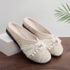 Women Slippers Summer Cloth Shoes Ethnic Style Linen Flat Slippers Women's Outside Baotou Half Dragged Women Sandals Bead Style