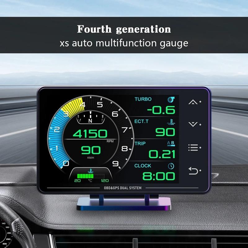 XS Car OBD2 Gauge Auto Speedometer Touch Button GPS HUD Head Up Display LCD Meter with Alarm Functions