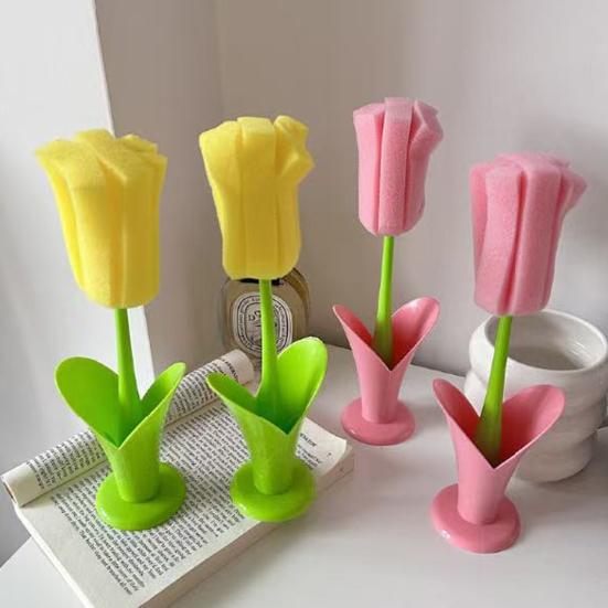 Чашечная щетка в форме тюльпана, эргономичная ручка, чистящая щетка, губка-щетка без царапин, очиститель декоративных ваз