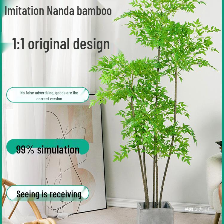 Artificial Nandina Domestica Potted Plant for Home Decoration - Green Ornamental Bonsai for Living Room or Sofa Side Decor.