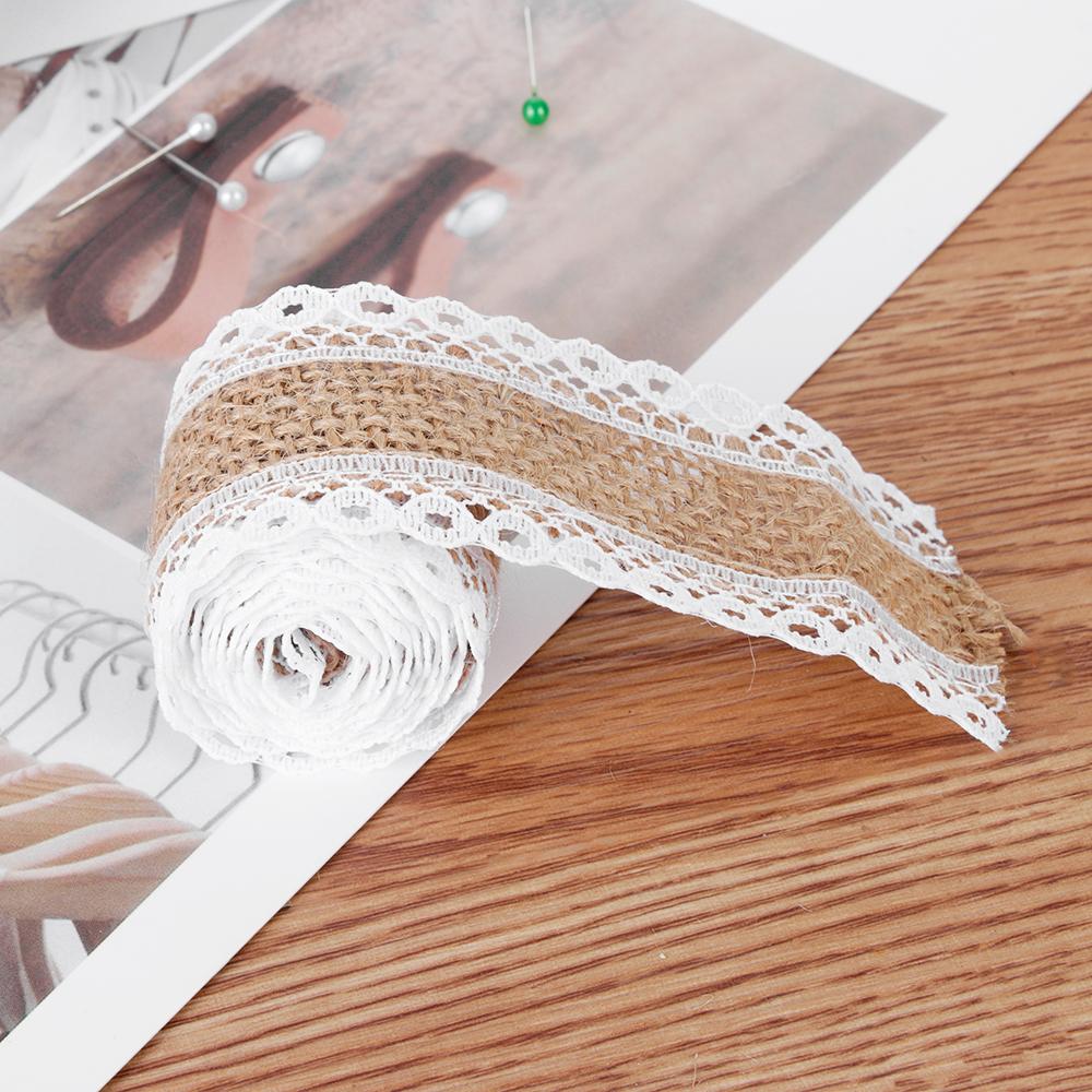 1m/roll Natural Wedding Satin Bow Jute Burlap Sisal Trim Lace Edge Hessian Ribbon