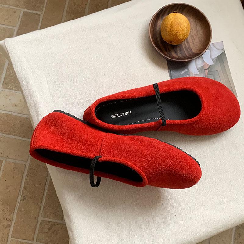 Fashion New Round Toe Fashion Flock Women Ballet Flats Dance Shoes Female Soft Footwear Shallow Ladies Flats Mary Janes Lolita Shoes