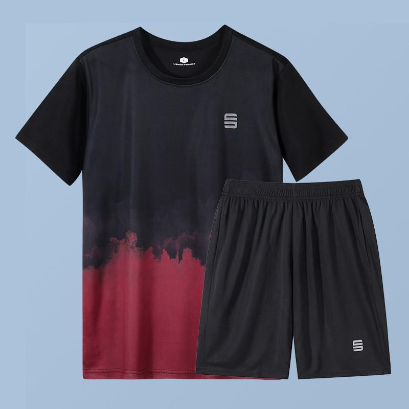 Mens Quick-Dry Ice Silk Sport Set Short Sleeve T-Shirt Shorts Running Gym Badminton