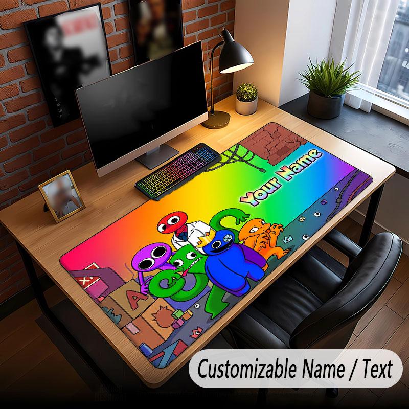 Custom Name Text Big Mouse Pad,Rainbow Friends Soft Non Slip Extended Desk Mat For Home Office